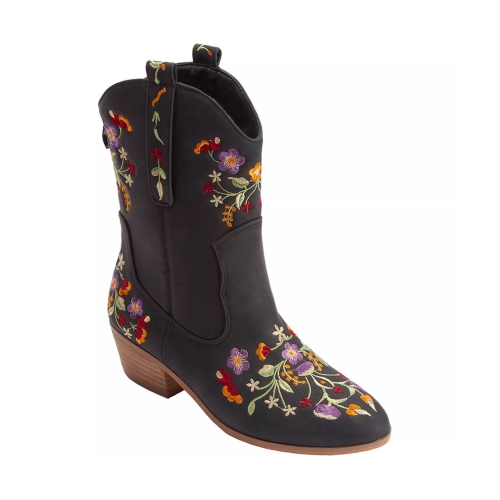 ComfortView Black Floral Print Western Boots
